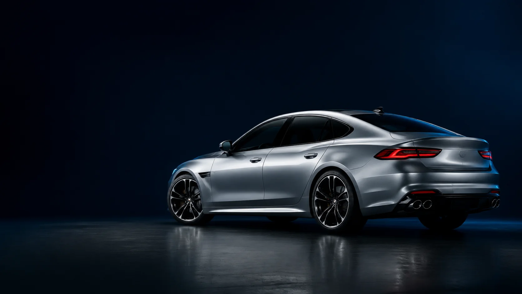 Silver sedan under soft studio lighting